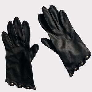 Gorgeous Black Womens Leather Gloves Faux Pearl Embellished Small
